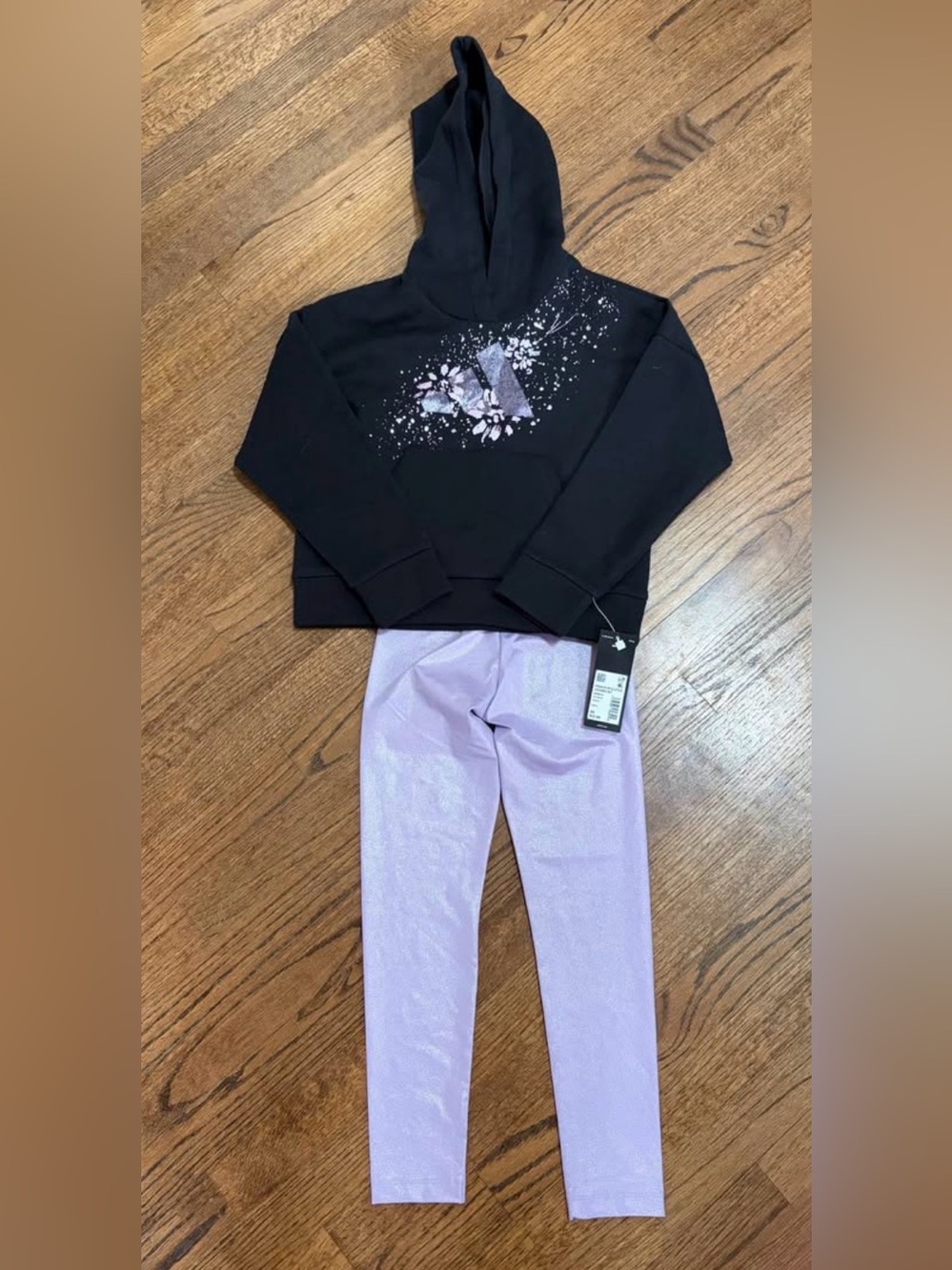 adidas Black Hoodie with Lavender Leggings Set